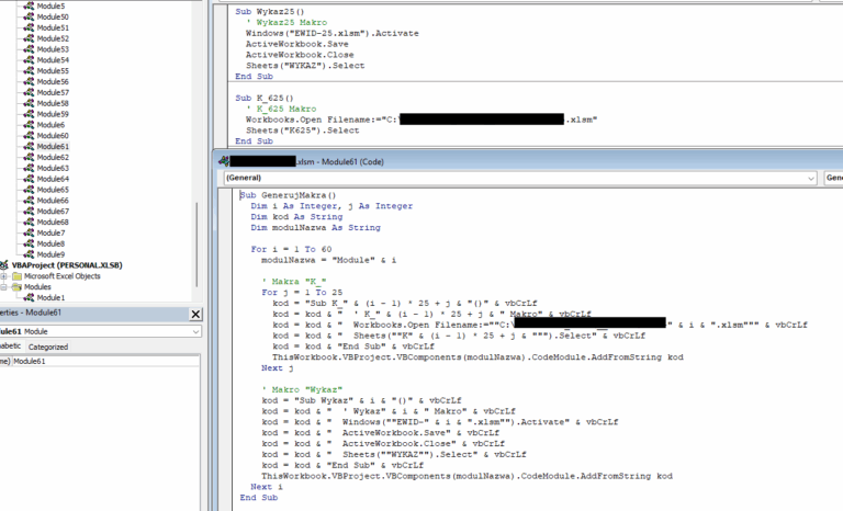 Macros in Excel - records project.