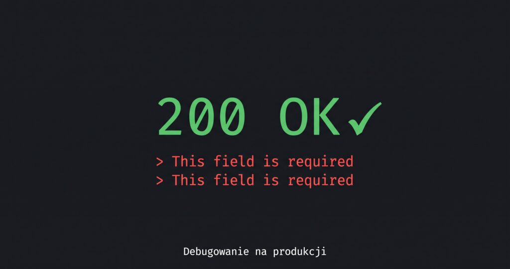 Green "200 OK" with a checkmark and red "This field is required" errors below - cover of an article about debugging an integration in production.